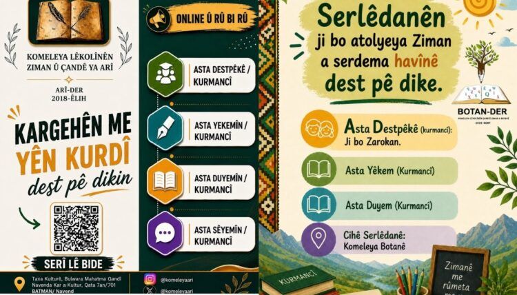 Li BOTAN-DER û ARÎ-DERê serlêdanên kursên Kurdî dest pê kirin